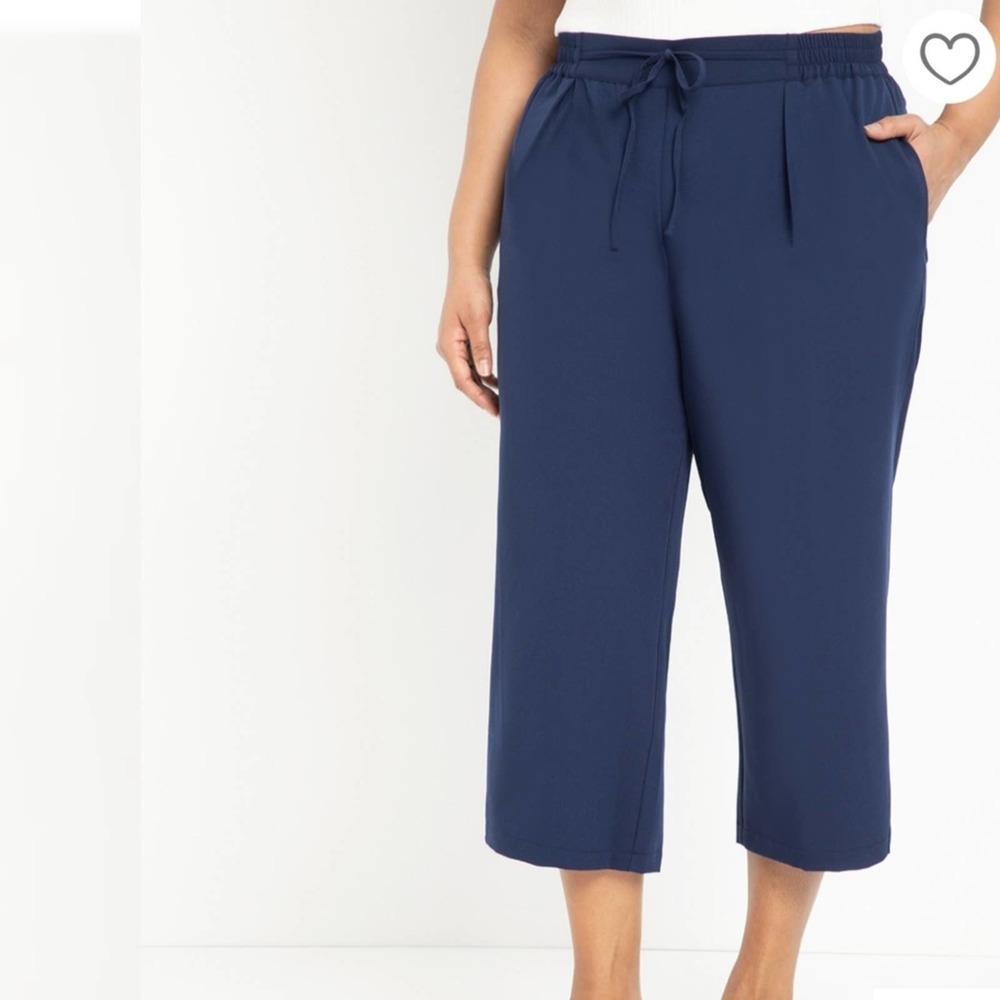 Eloquii Cropped Pant Drawstring Tie Blue Size 14